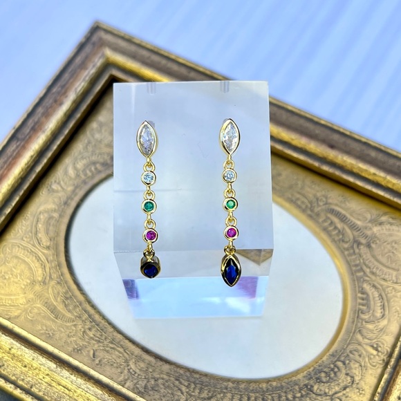 ✨ Free People Multi-Colored Bezeled Stone Boho Drop Earrings ✨Minimalist Dainty - Picture 3 of 3